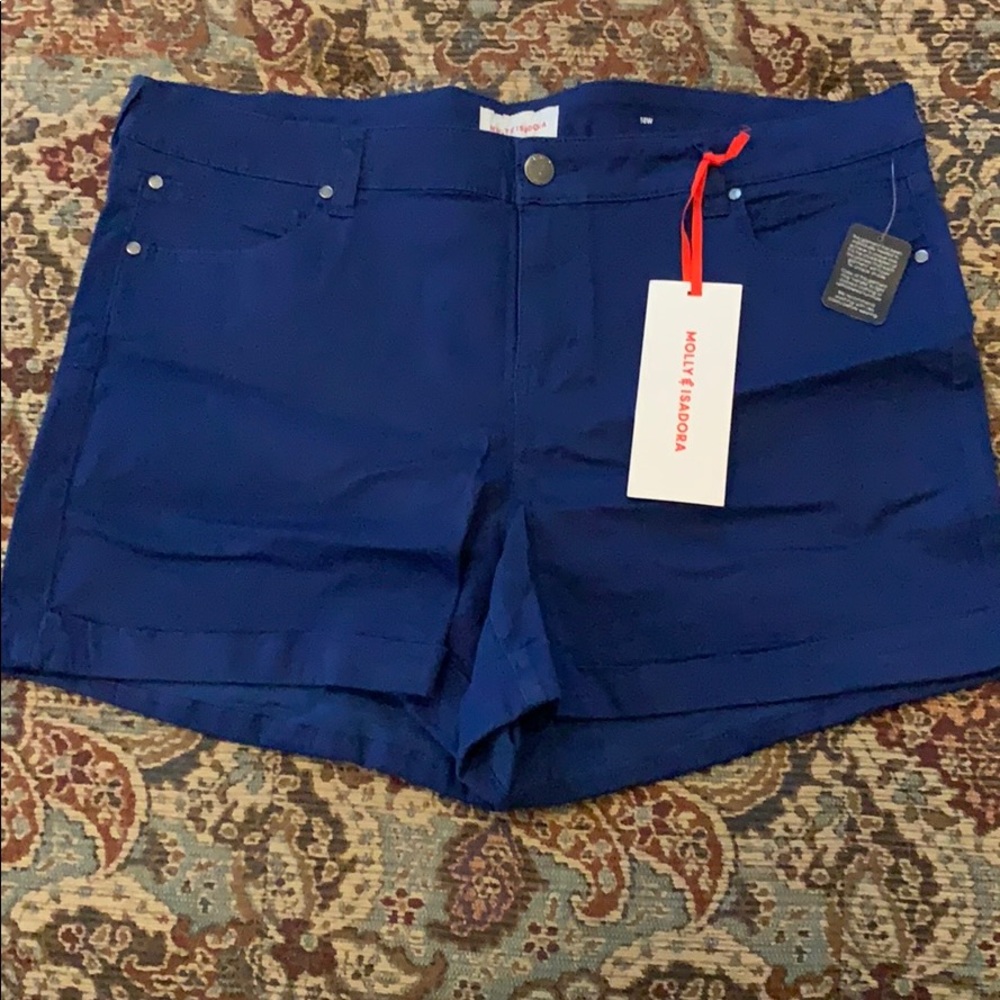 Blue cuffed khaki shorts